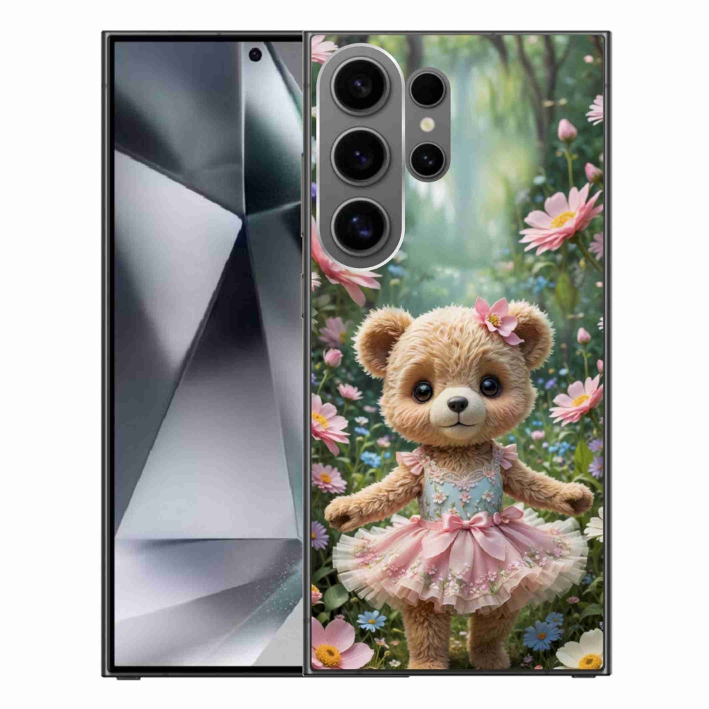 Gelový kryt mmCase na Samsung Galaxy S24 Ultra - roztomilý medvídek v květinách