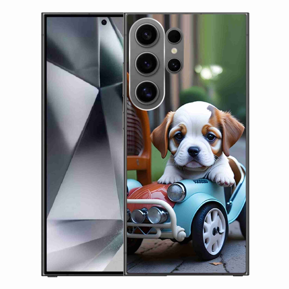 Gelový kryt mmCase na Samsung Galaxy S24 Ultra - štěně v retro autě