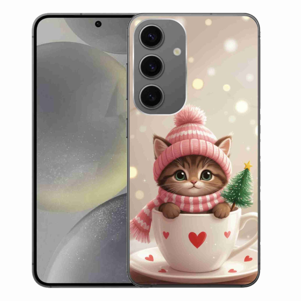 Gelový kryt mmCase na Samsung Galaxy S24+ - vánoční kotě v hrnku