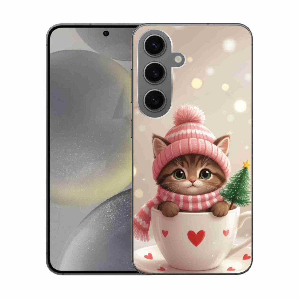 Gelový kryt mmCase na Samsung Galaxy S24 - vánoční kotě v hrnku