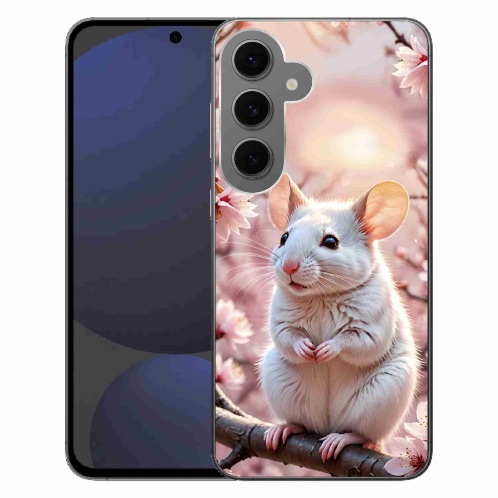 Gelový kryt mmCase na Samsung Galaxy S24FE - bílá myš na větvi