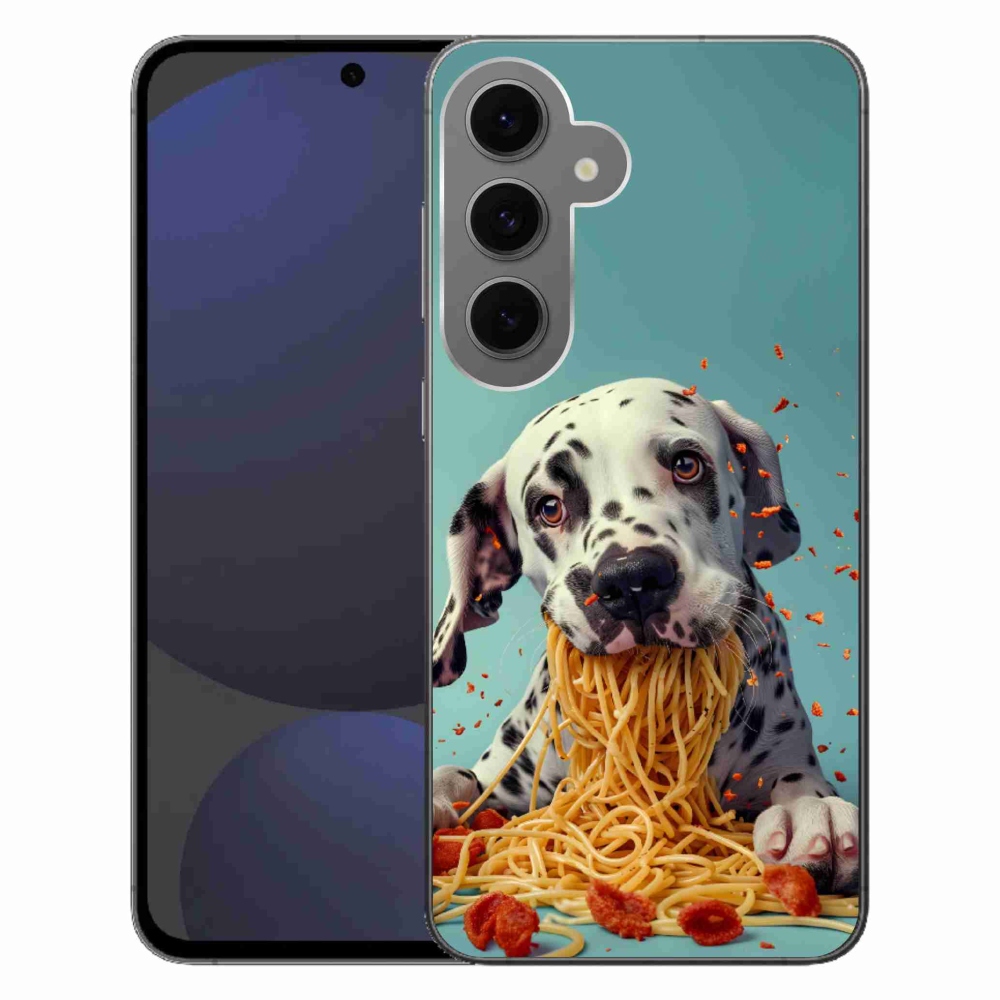 Gelový kryt mmCase na Samsung Galaxy S24FE - dalmatin a špagety