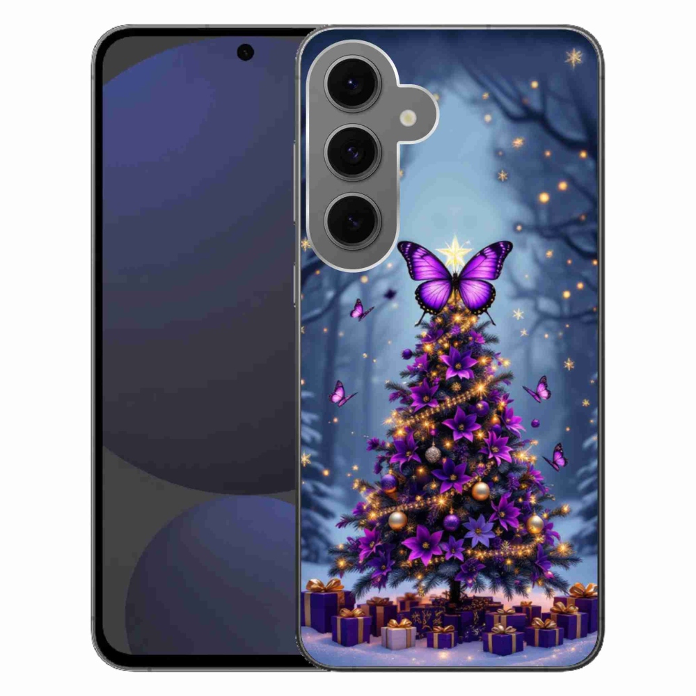 Gelový kryt mmCase na Samsung Galaxy S24FE - motýlí vánoční stromek