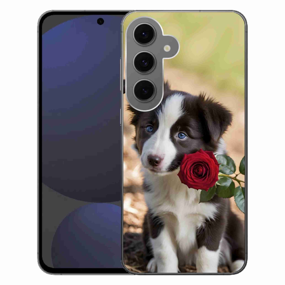 Gelový kryt mmCase na Samsung Galaxy S24FE - roztomilá border kolie s růží