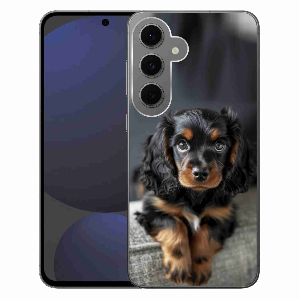 Gelový kryt mmCase na Samsung Galaxy S24FE - roztomilý dlouhosrstý jezevčík