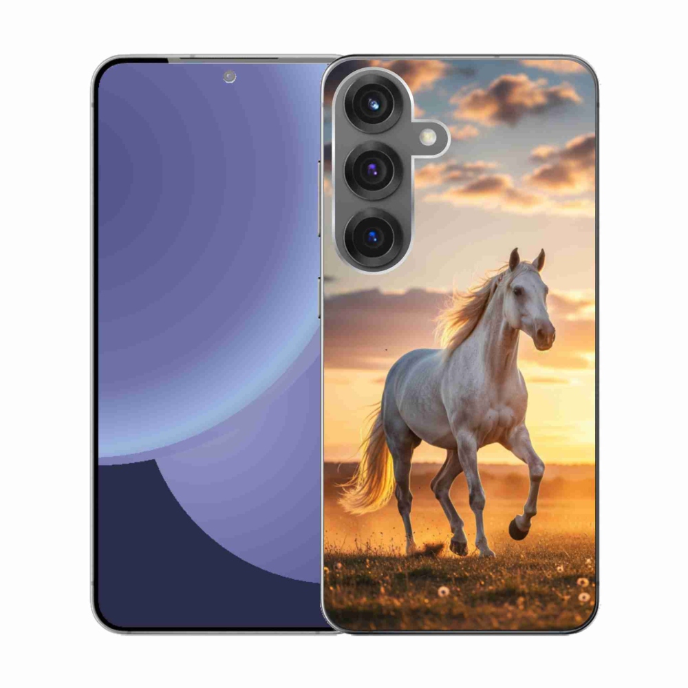 Gelový kryt mmCase na Samsung Galaxy S25 - běžící bílý kůň 2