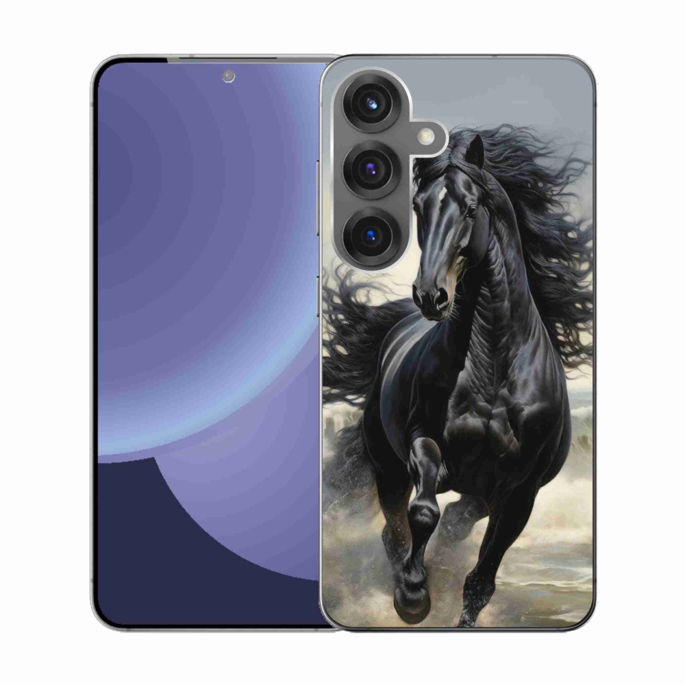 Gelový kryt mmCase na Samsung Galaxy S25 - běžící černý kůň