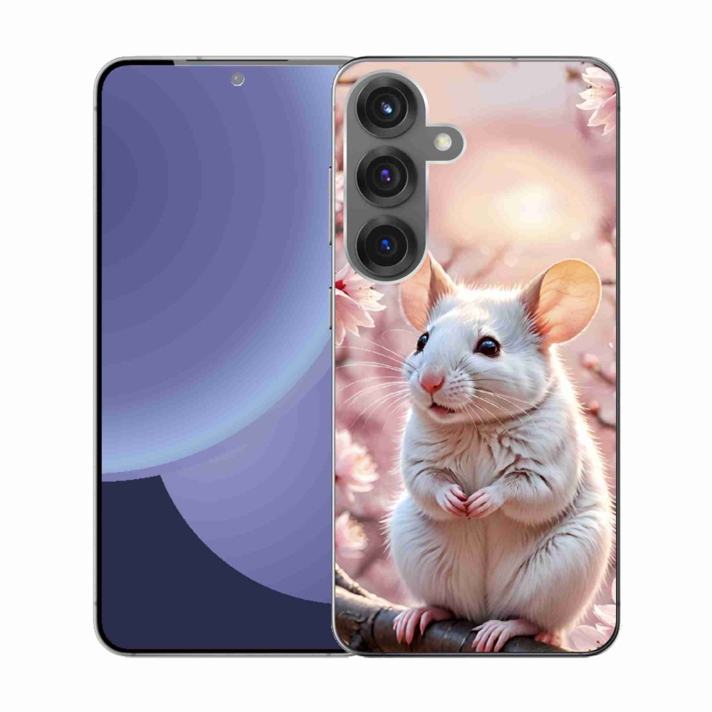Gelový kryt mmCase na Samsung Galaxy S25 - bílá myš na větvi