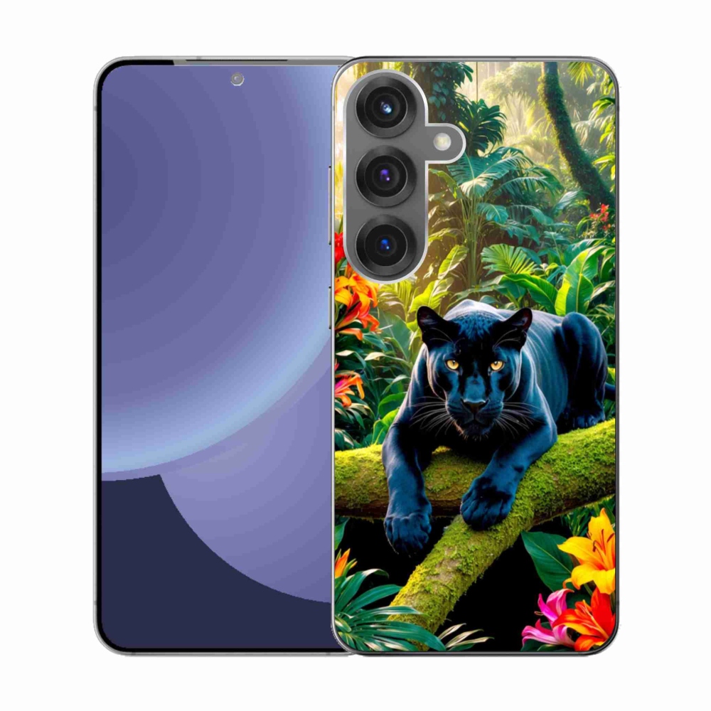 Gelový kryt mmCase na Samsung Galaxy S25 - černý panter v džungli