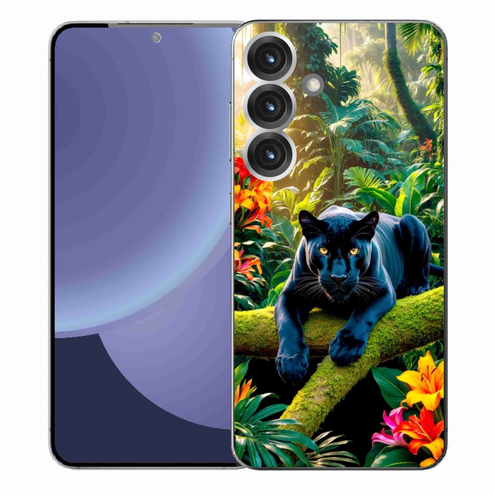 Gelový kryt mmCase na Samsung Galaxy S25+ - černý panter v džungli