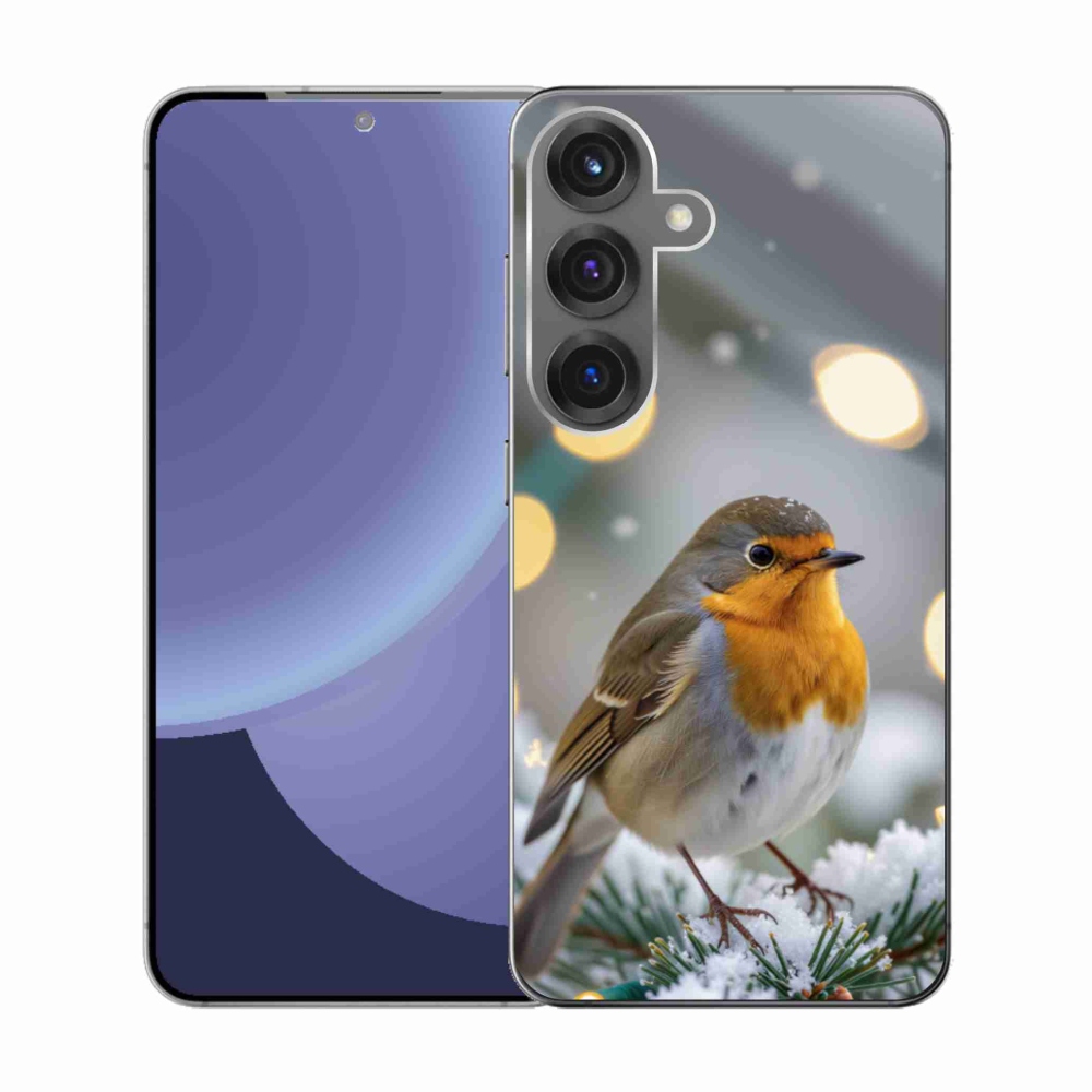 Gelový kryt mmCase na Samsung Galaxy S25 - červenka v zimě