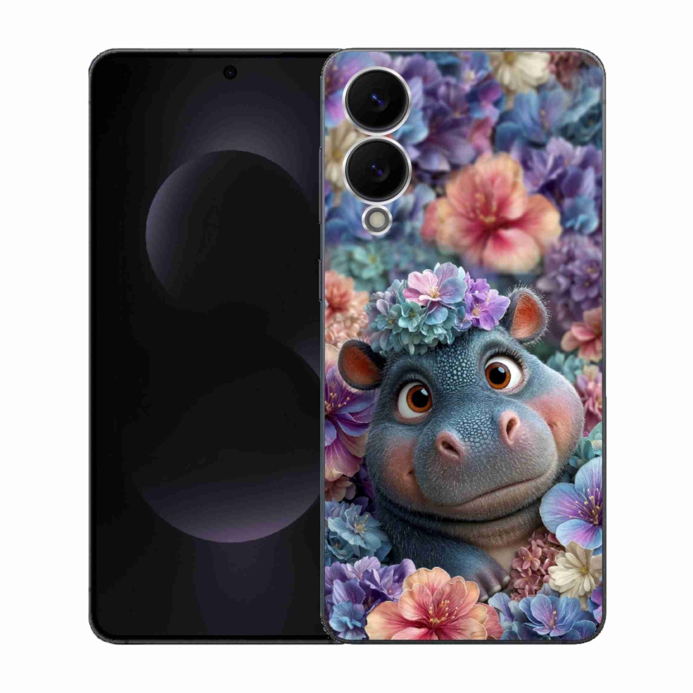 Gelový kryt mmCase na Samsung Galaxy S25 Edge - hrošík v květinách