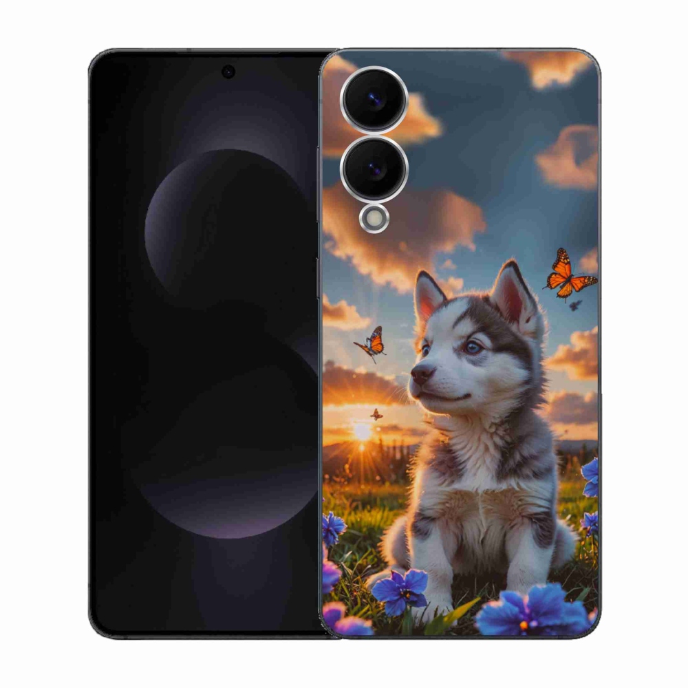 Gelový kryt mmCase na Samsung Galaxy S25 Edge - husky při západu slunce