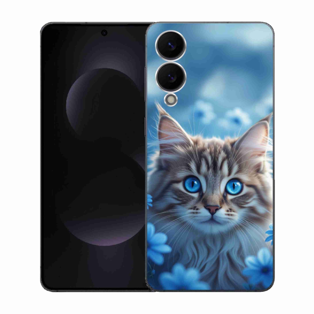 Gelový kryt mmCase na Samsung Galaxy S25 Edge - koťátko v modrých květech