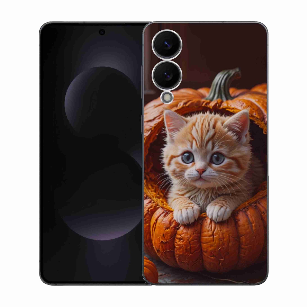 Gelový kryt mmCase na Samsung Galaxy S25 Edge - kotě a dýně 2