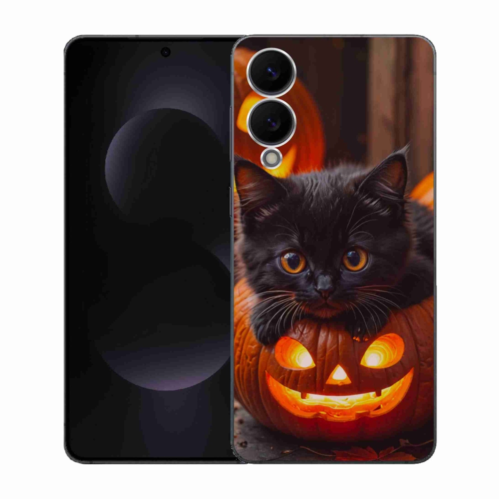 Gelový kryt mmCase na Samsung Galaxy S25 Edge - kotě a dýně