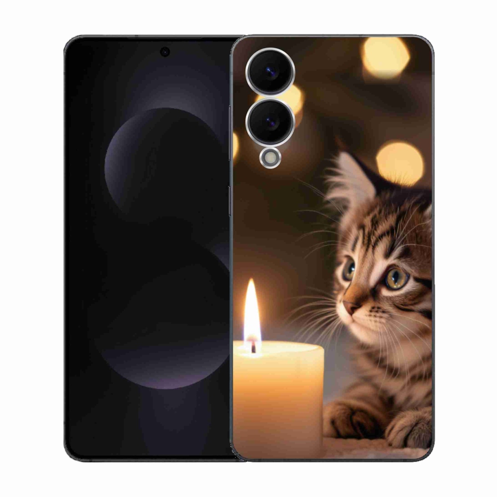 Gelový kryt mmCase na Samsung Galaxy S25 Edge - kotě a svíčka