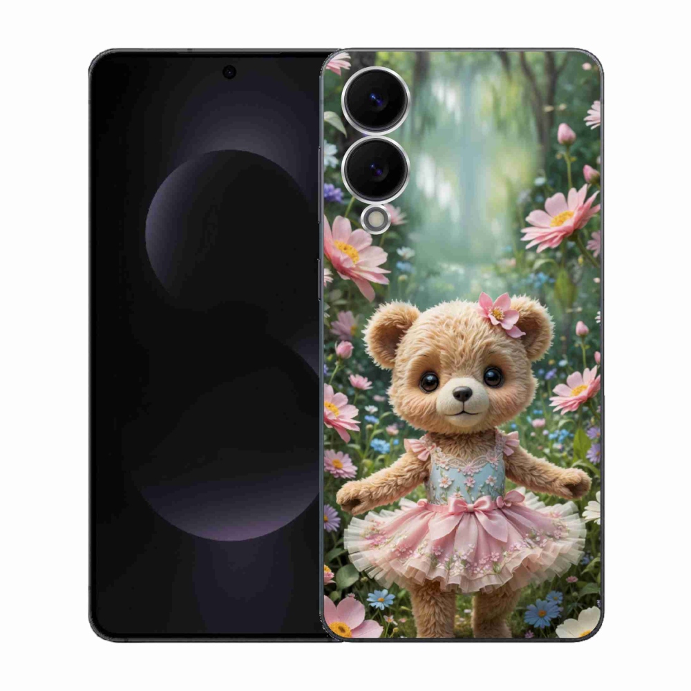 Gelový kryt mmCase na Samsung Galaxy S25 Edge - roztomilý medvídek v květinách