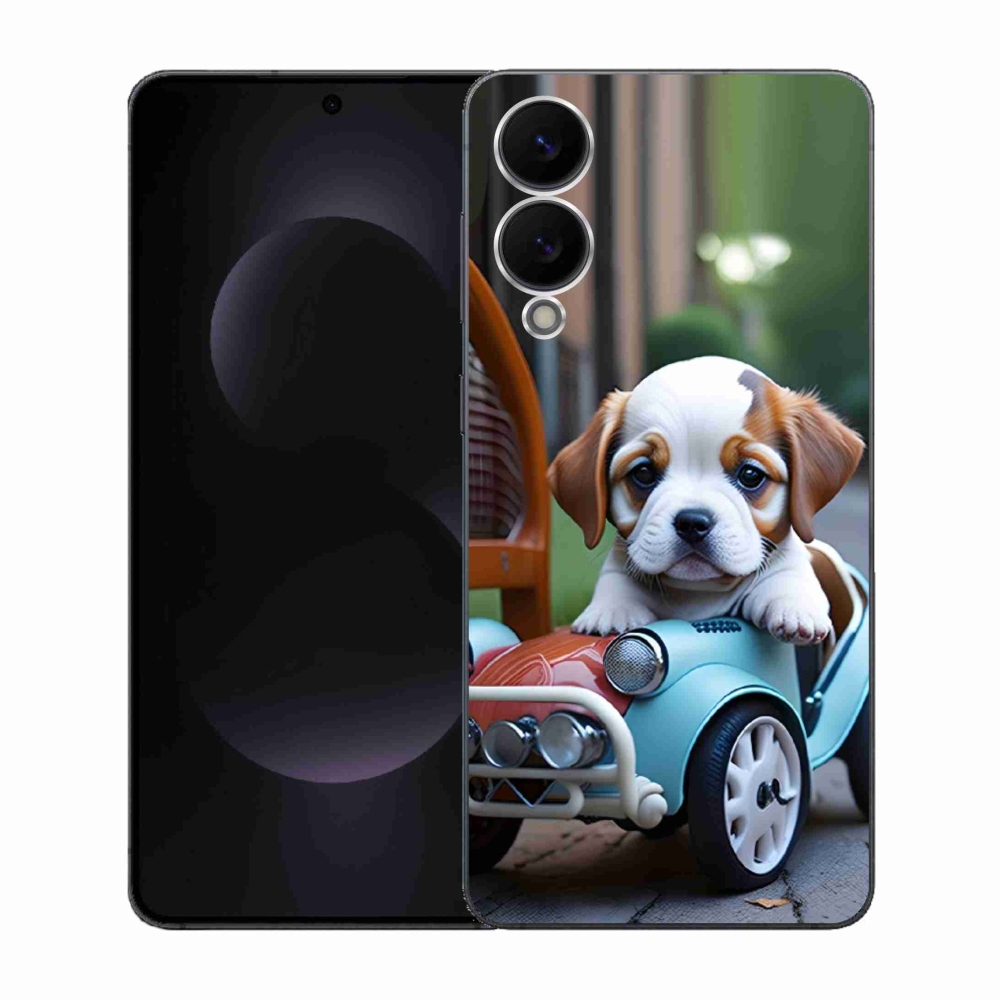 Gelový kryt mmCase na Samsung Galaxy S25 Edge - štěně v retro autě