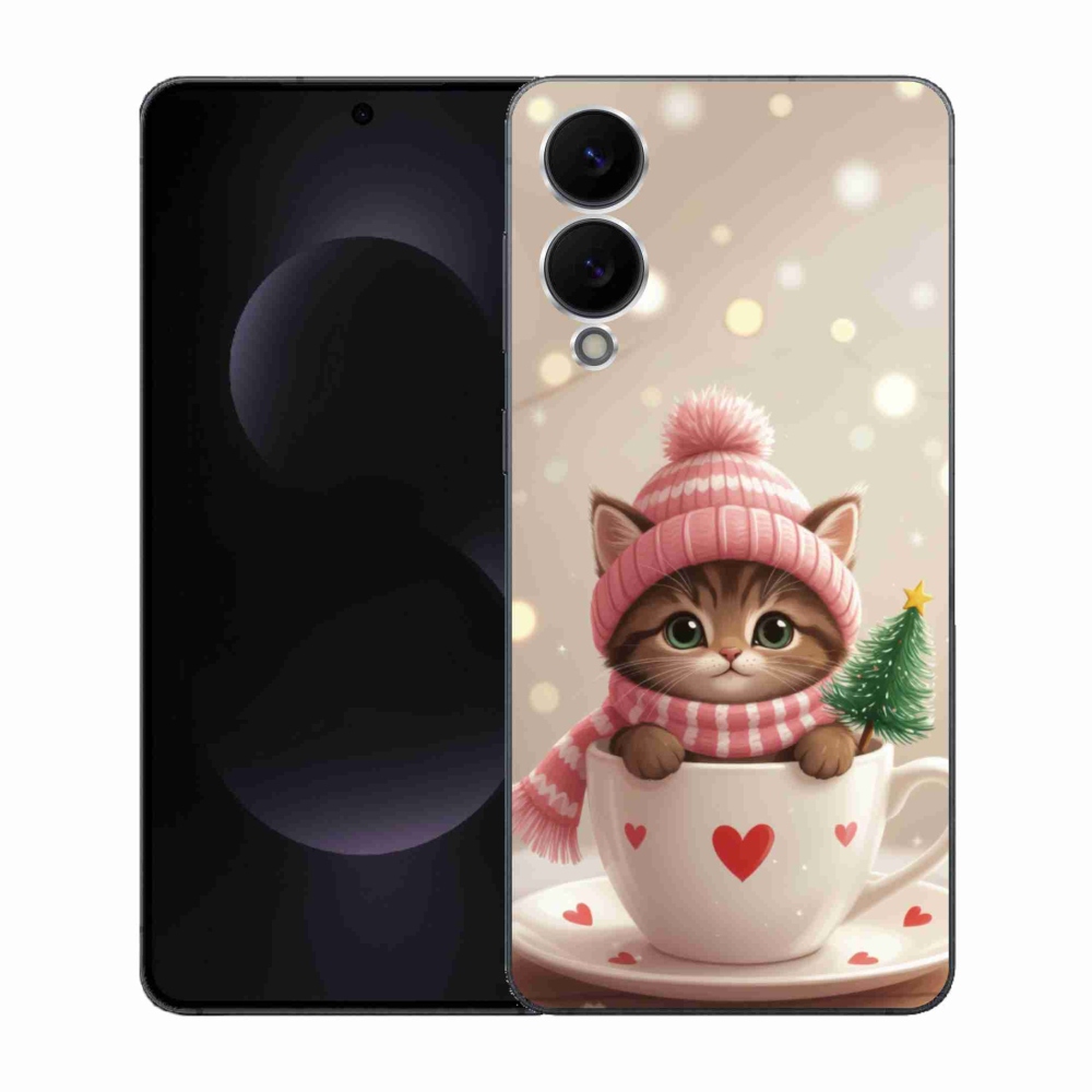 Gelový kryt mmCase na Samsung Galaxy S25 Edge - vánoční kotě v hrnku