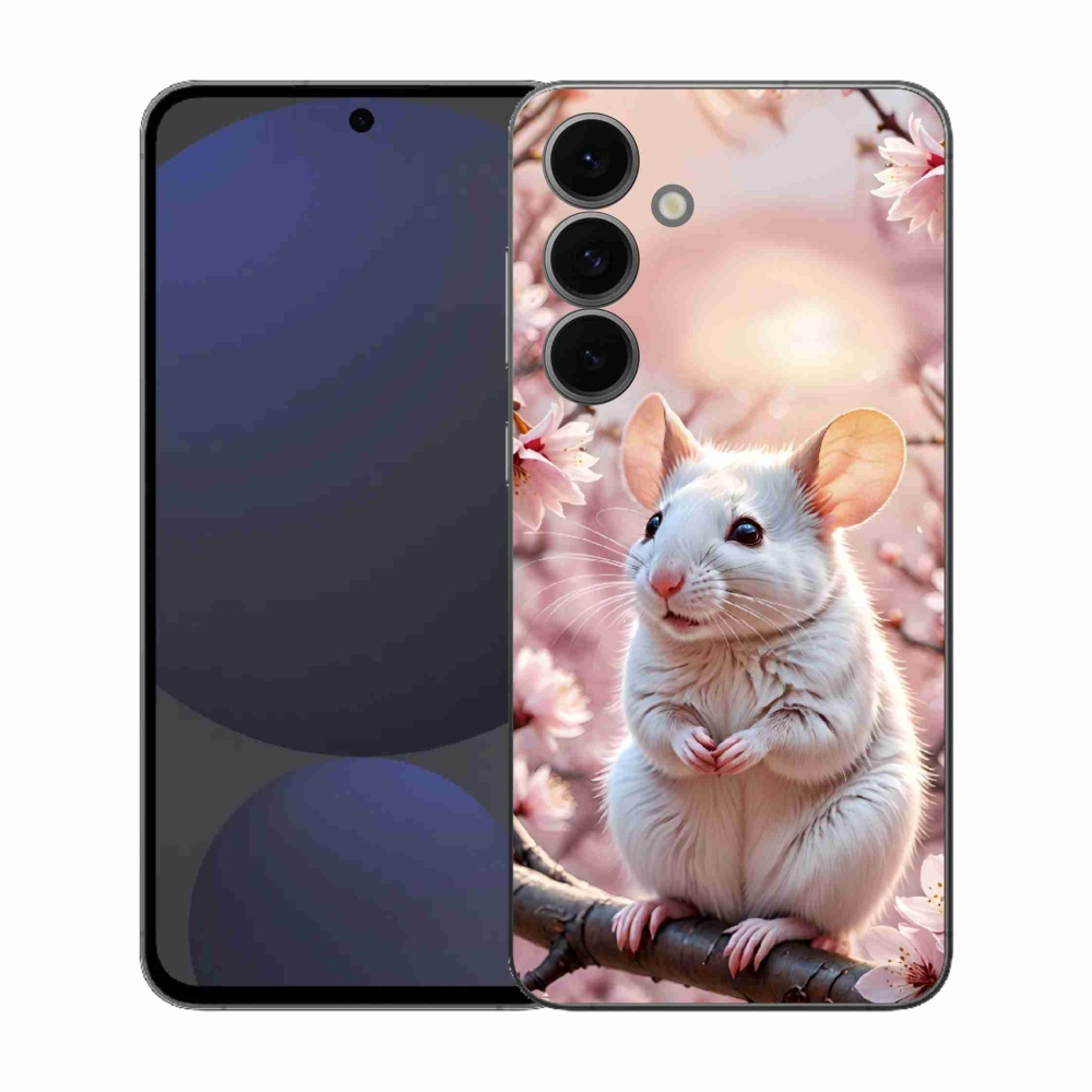 Gelový kryt mmCase na Samsung Galaxy S25 FE - bílá myš na větvi