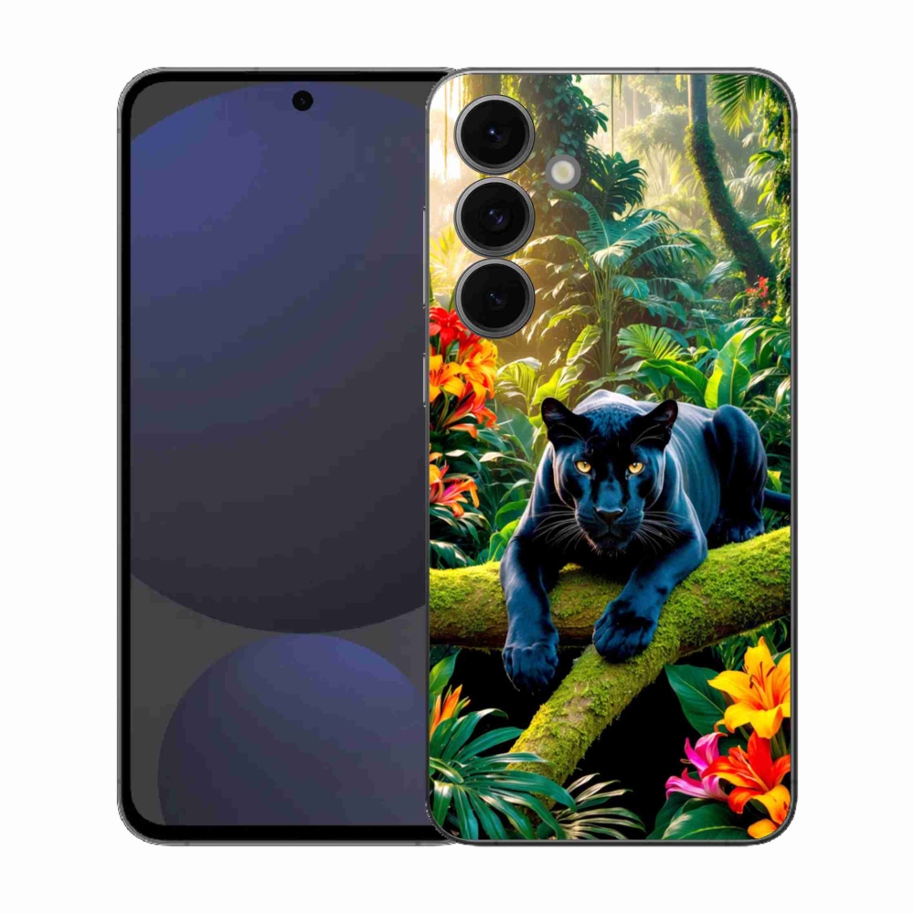 Gelový kryt mmCase na Samsung Galaxy S25 FE - černý panter v džungli