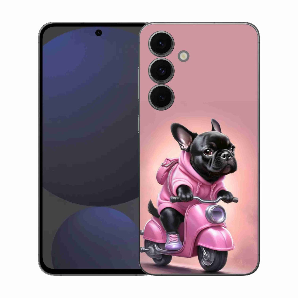Gelový kryt mmCase na Samsung Galaxy S25 FE - francouzský buldoček na skútru