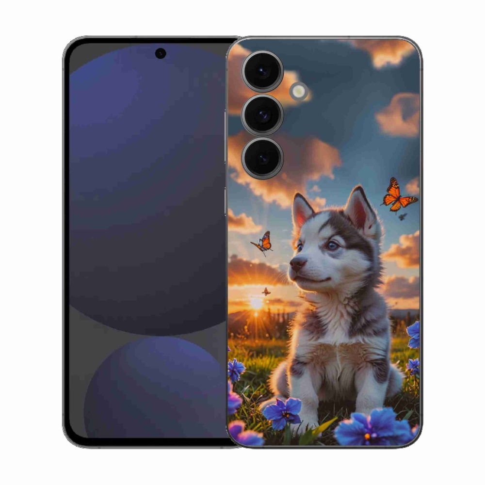 Gelový kryt mmCase na Samsung Galaxy S25 FE - husky při západu slunce