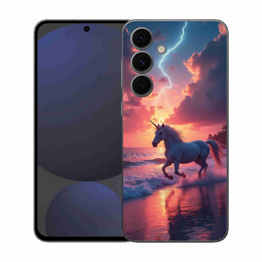 Gelový kryt mmCase na Samsung Galaxy S25 FE - jednorožec na pláži