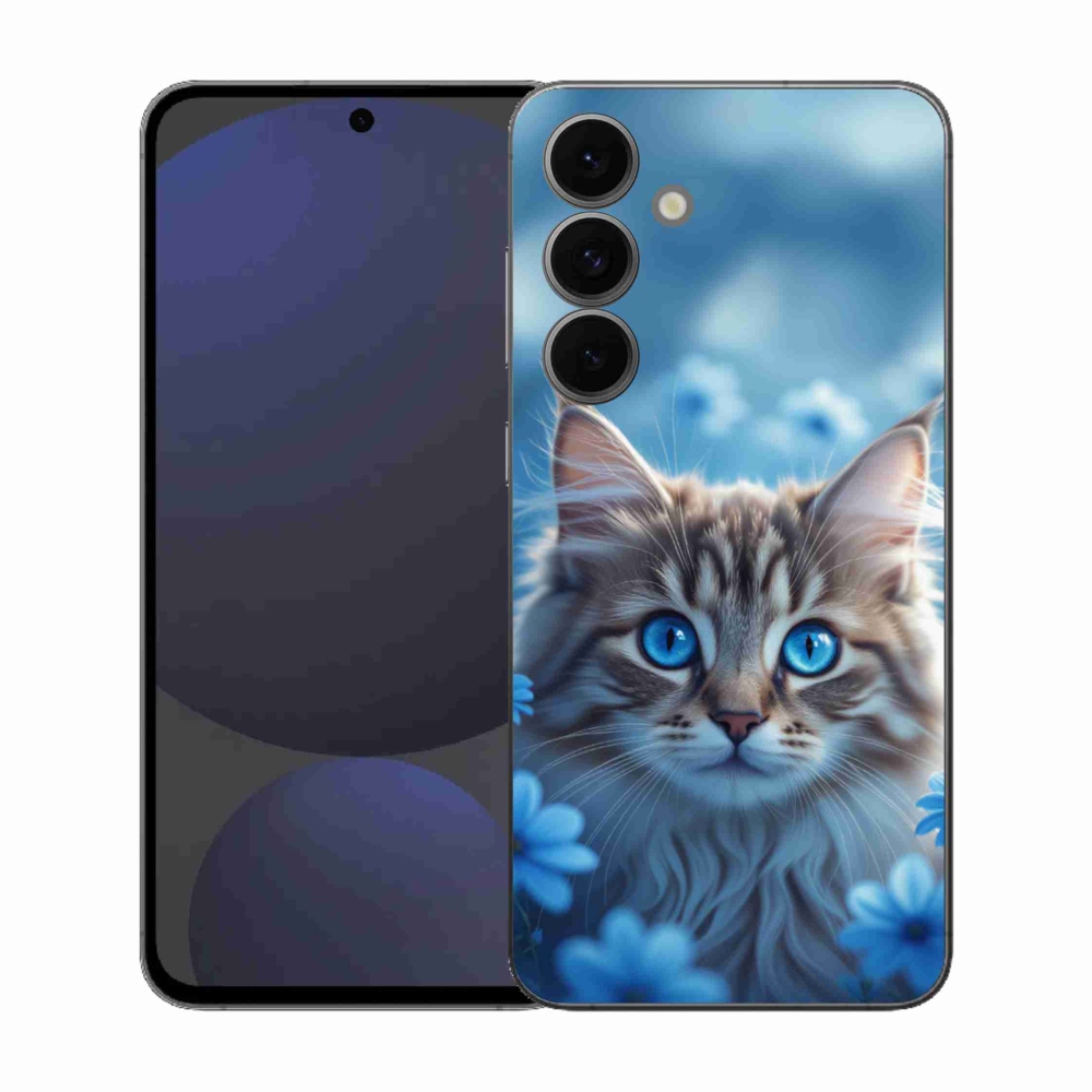 Gelový kryt mmCase na Samsung Galaxy S25 FE - koťátko v modrých květech
