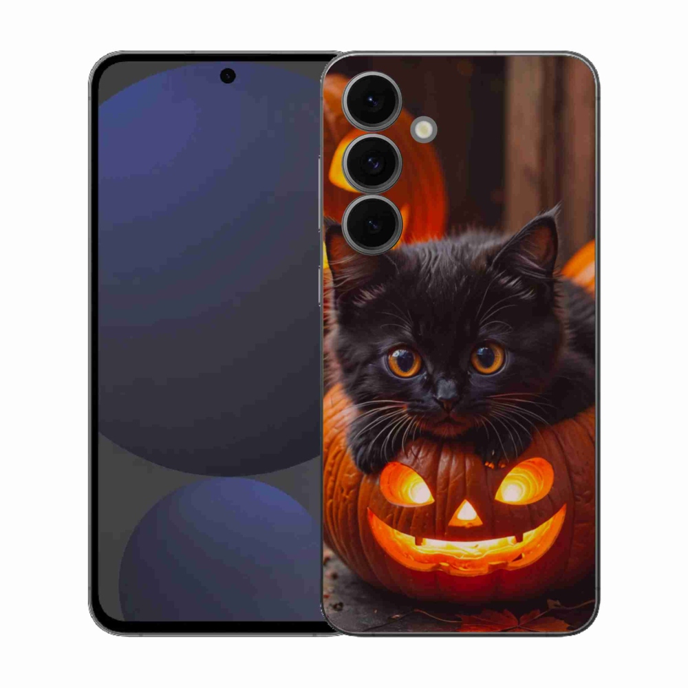 Gelový kryt mmCase na Samsung Galaxy S25 FE - kotě a dýně