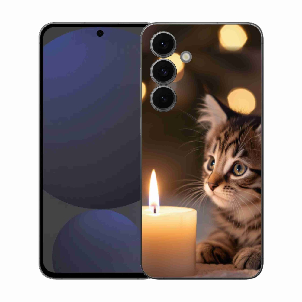 Gelový kryt mmCase na Samsung Galaxy S25 FE - kotě a svíčka