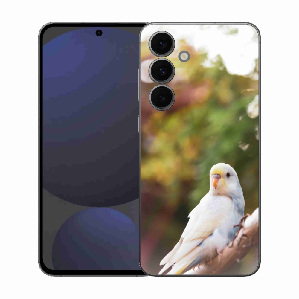 Gelový kryt mmCase na Samsung Galaxy S25 FE - papoušek andulka bílá