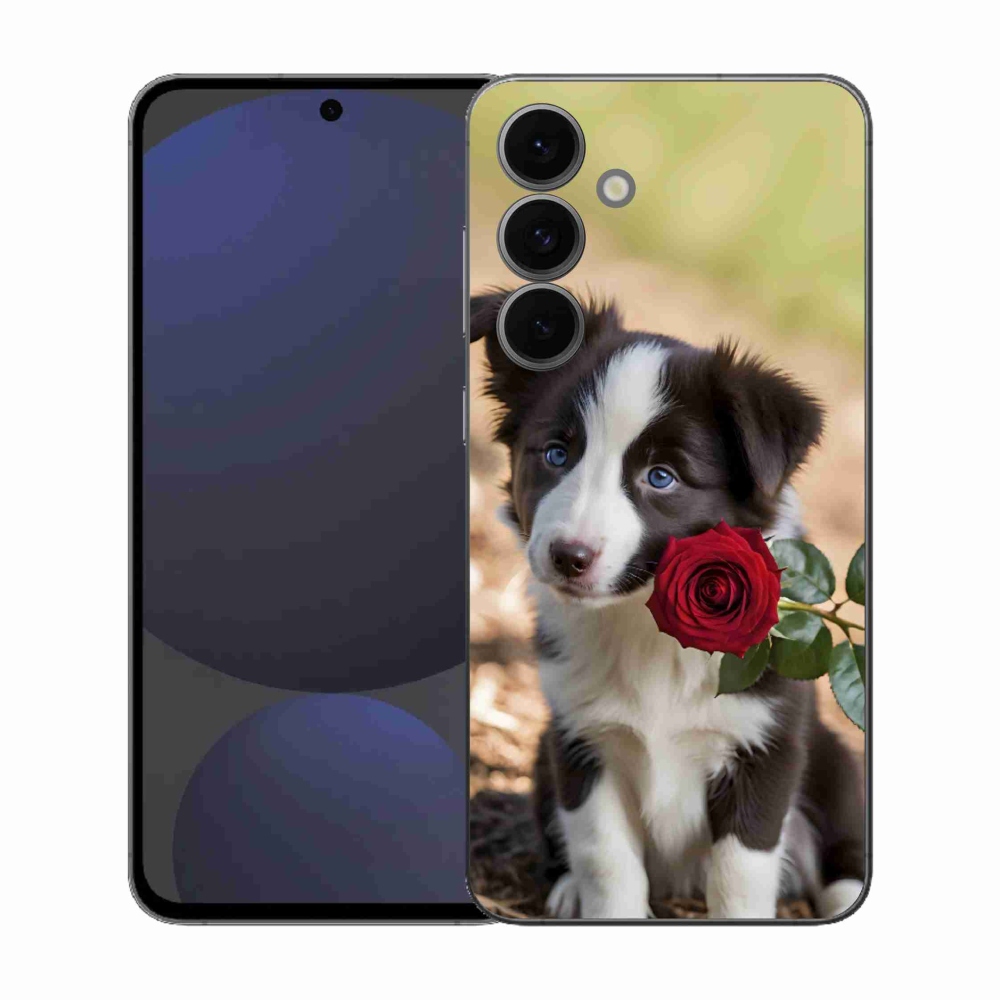 Gelový kryt mmCase na Samsung Galaxy S25 FE - roztomilá border kolie s růží