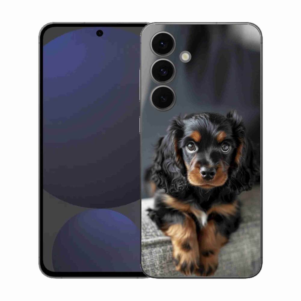 Gelový kryt mmCase na Samsung Galaxy S25 FE - roztomilý dlouhosrstý jezevčík
