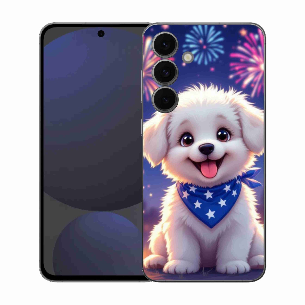 Gelový kryt mmCase na Samsung Galaxy S25 FE - slavnostní štěně