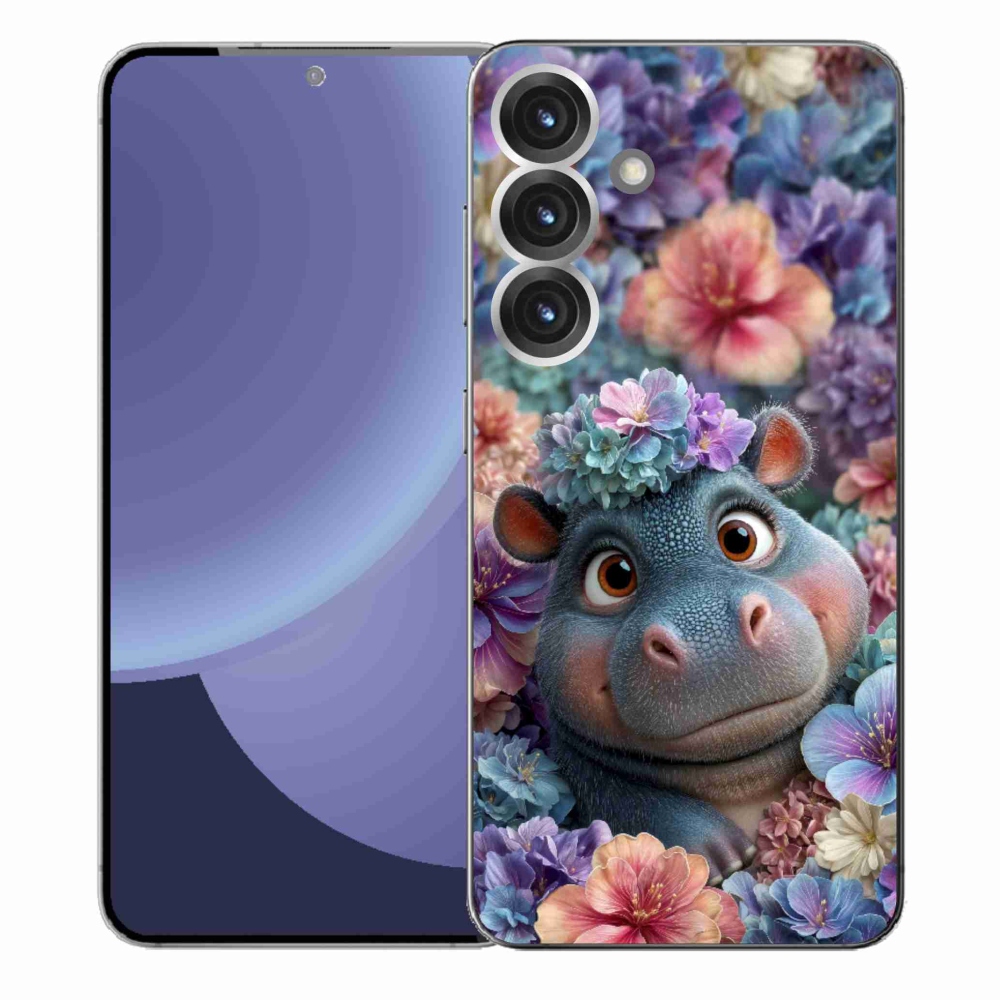 Gelový kryt mmCase na Samsung Galaxy S25+ - hrošík v květinách