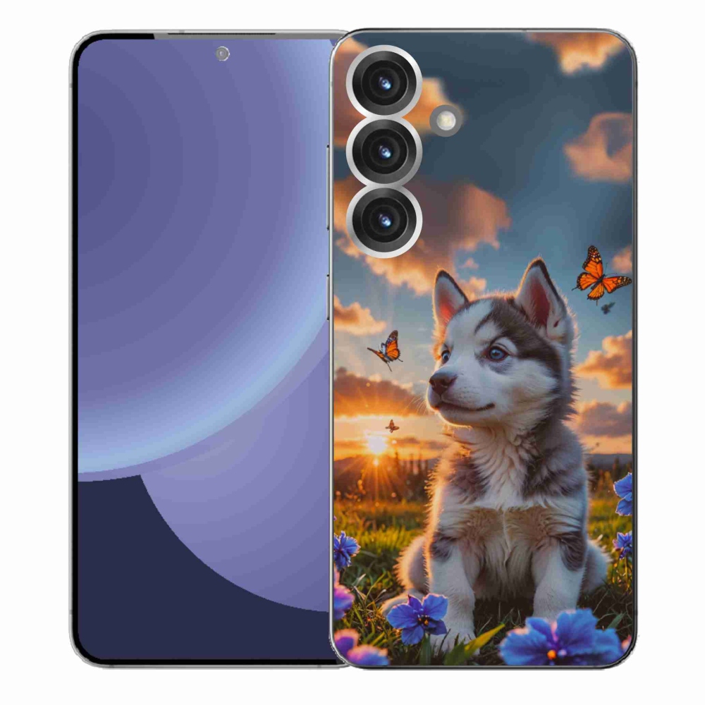 Gelový kryt mmCase na Samsung Galaxy S25+ - husky při západu slunce