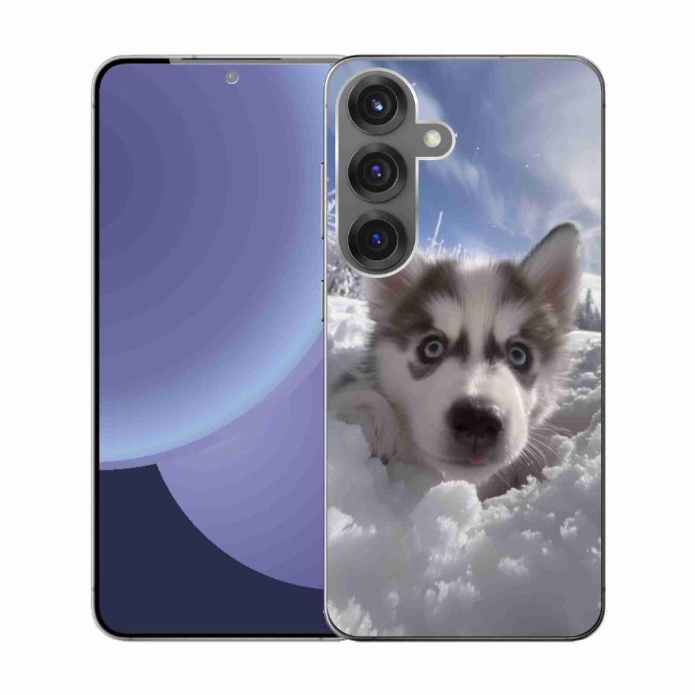 Gelový kryt mmCase na Samsung Galaxy S25 - husky ve sněhu