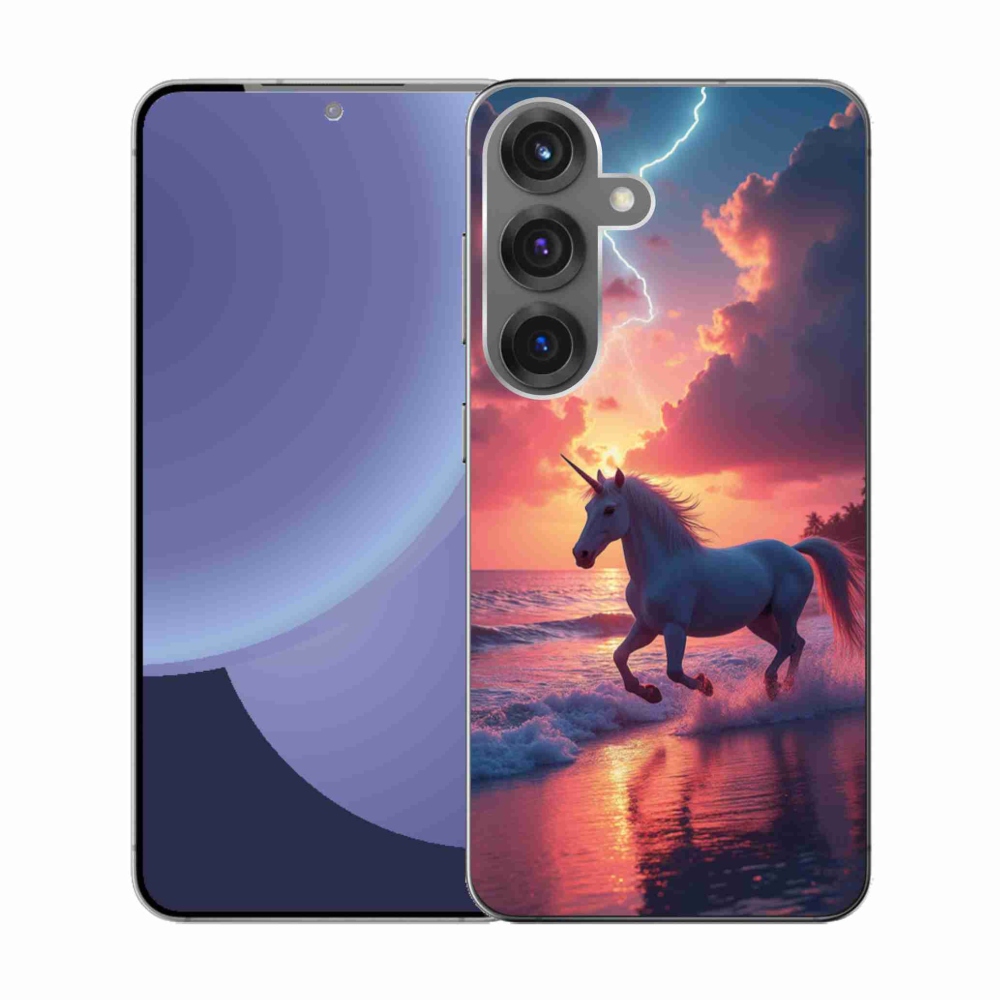 Gelový kryt mmCase na Samsung Galaxy S25 - jednorožec na pláži