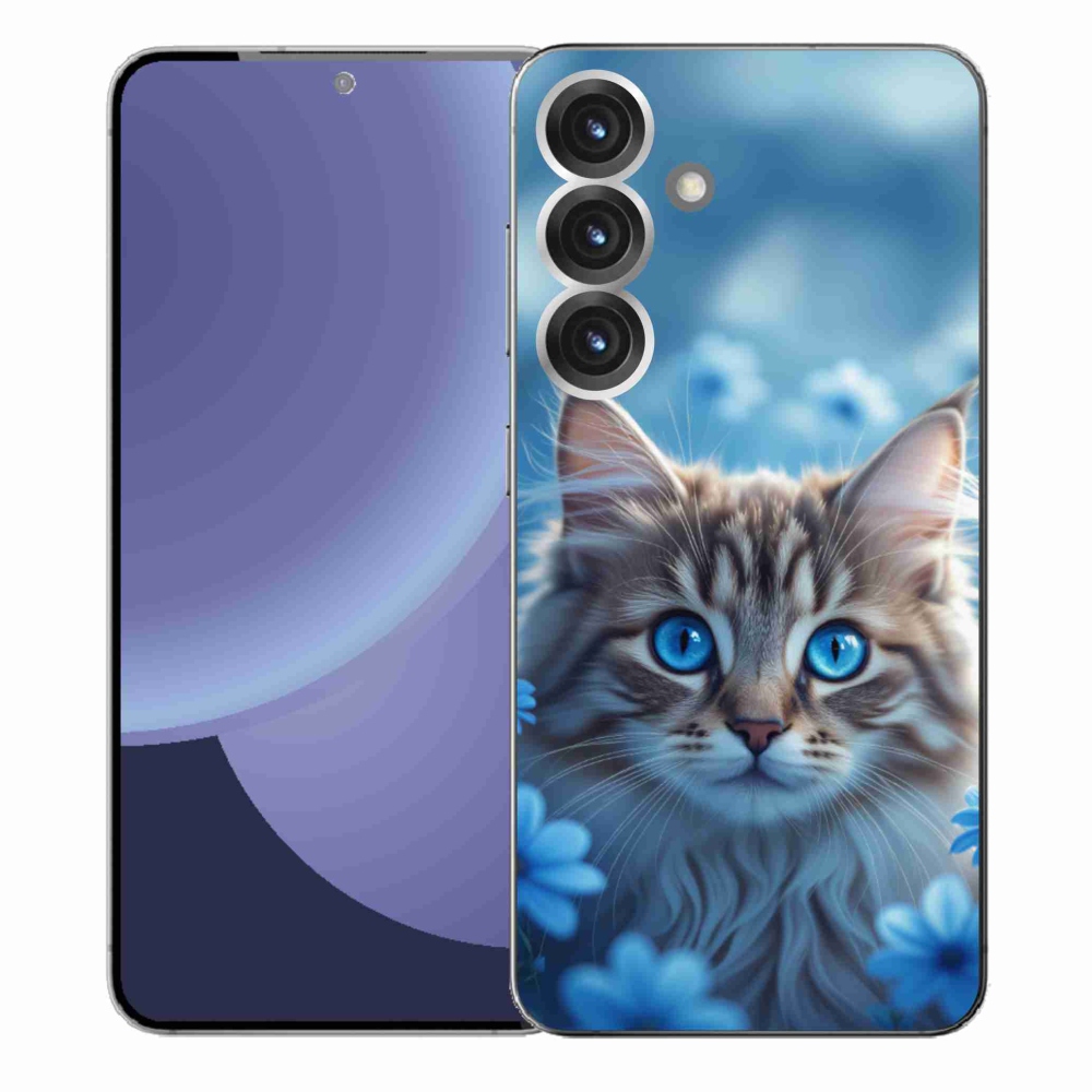 Gelový kryt mmCase na Samsung Galaxy S25+ - koťátko v modrých květech