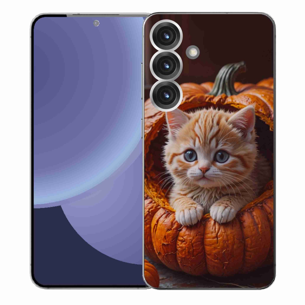 Gelový kryt mmCase na Samsung Galaxy S25+ - kotě a dýně 2