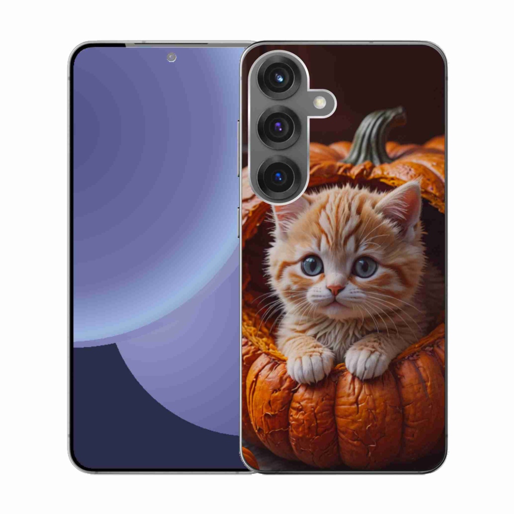 Gelový kryt mmCase na Samsung Galaxy S25 - kotě a dýně 2