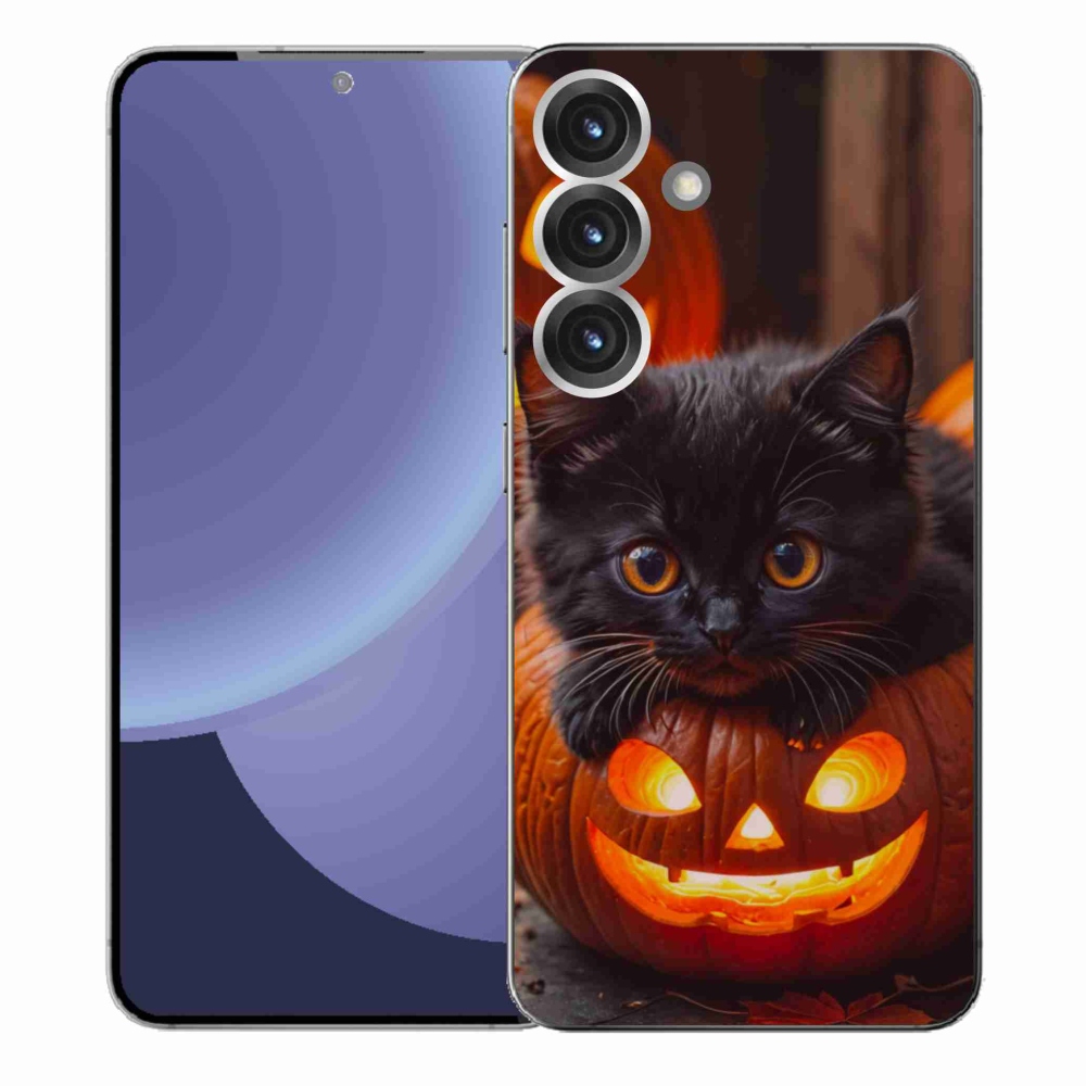 Gelový kryt mmCase na Samsung Galaxy S25+ - kotě a dýně