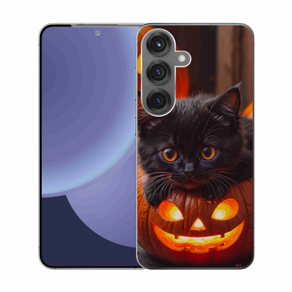 Gelový kryt mmCase na Samsung Galaxy S25 - kotě a dýně