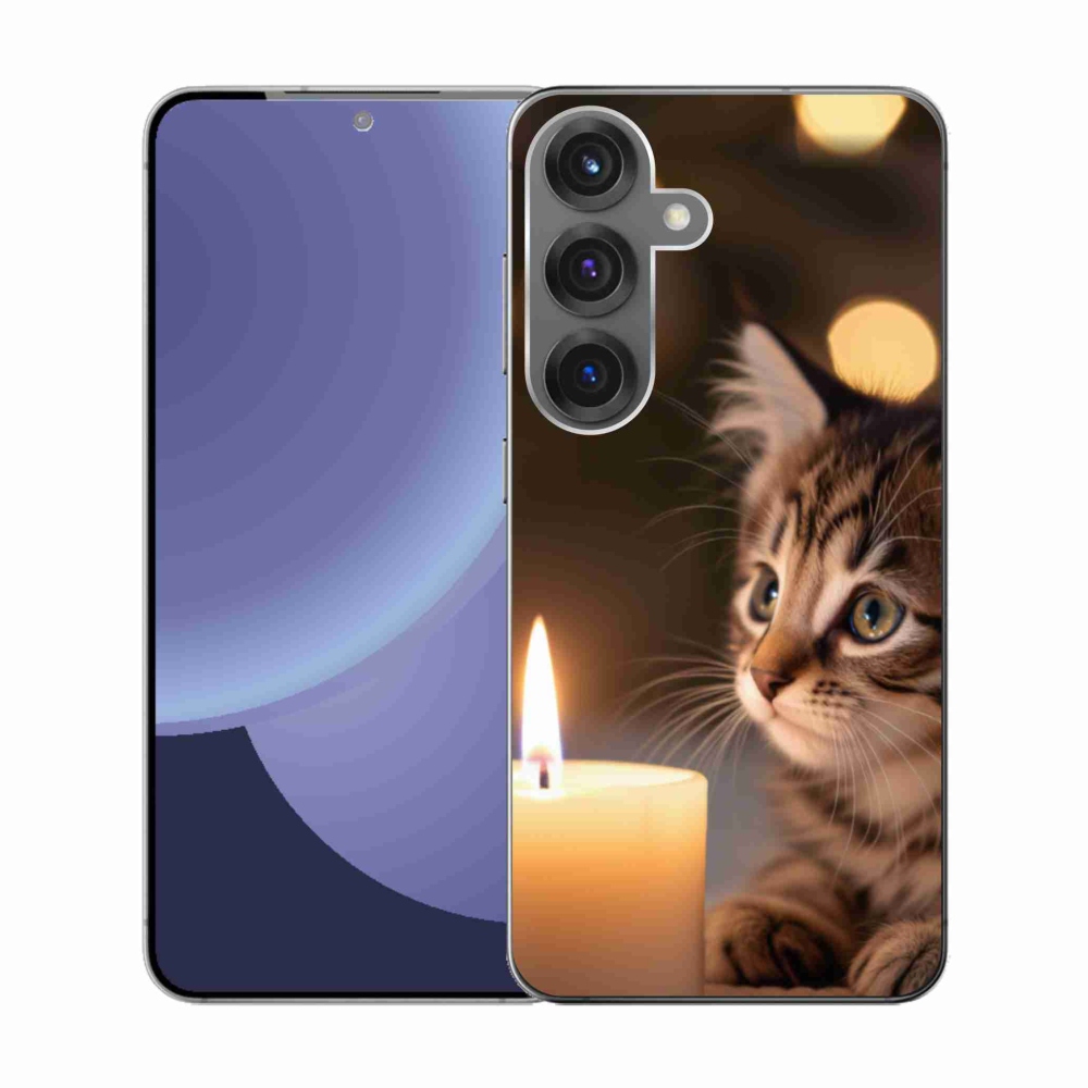 Gelový kryt mmCase na Samsung Galaxy S25 - kotě a svíčka