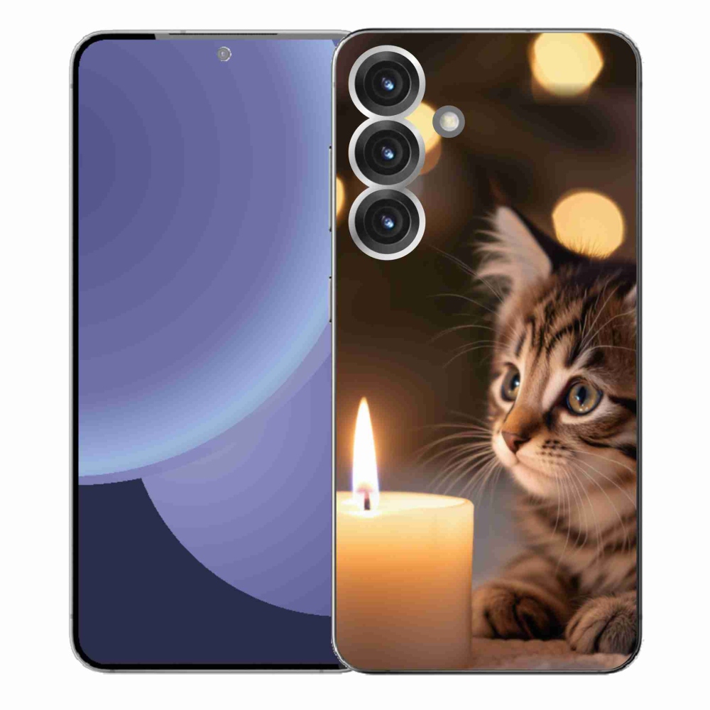 Gelový kryt mmCase na Samsung Galaxy S25+ - kotě a svíčka