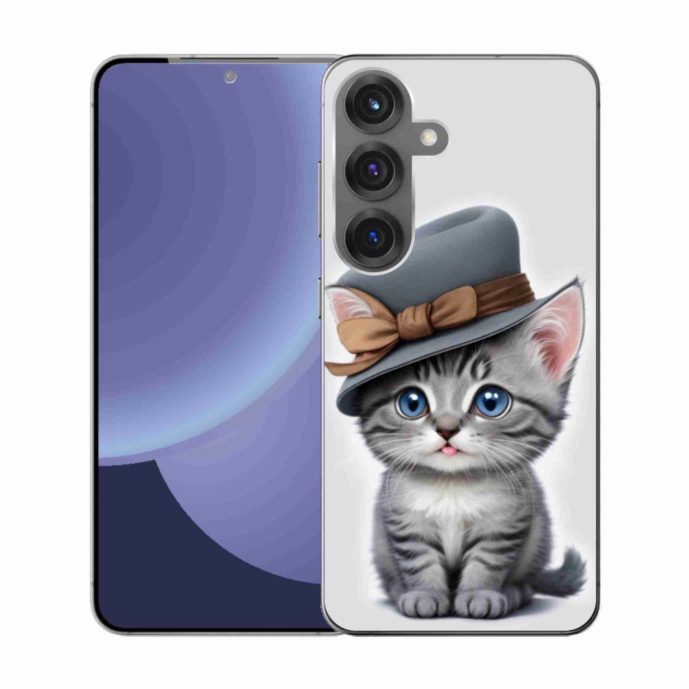 Gelový kryt mmCase na Samsung Galaxy S25 - kotě s kloboukem