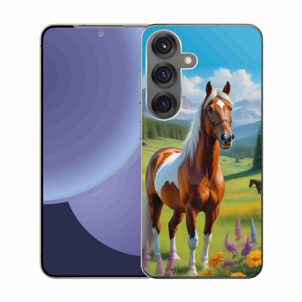Gelový kryt mmCase na Samsung Galaxy S25 - kůň na louce