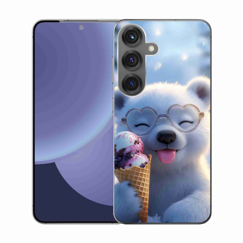 Gelový kryt mmCase na Samsung Galaxy S25 - medvídek se zmrzlinou